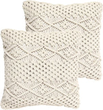 REDEARTH Designer Square Flock Printed Herringbone Throw Pillow Covers Set Cushion Cases Pillowcases 100% Wool (18 x 18 Inches / 45 x 45 cm; Natural); Pack of 2