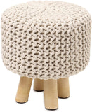 REDEARTH Foot Stool -Handmade Macrame Wooden 4 Legs Seat Footrest for Living Room, Bedroom, Nursery, kidsroom, Patio, Gym; 100% Cotton (16x14x14; Natural)