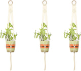 REDEARTH Macrame Woven Plant Hanger -Boho Chic Plant Hanging Planter Holder Stand for Flower Pots Vases Indoor Outdoor Art Décor;100% Cotton (4 Legs, Natural-Teal) Set of 3
