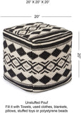 UNSTUFFED Pouf Ottoman Cover - REDEARTH Textured Storage Cube Bean Bag Pouffe Accent Chair Seat Footrest for Living Room, Bedroom, Nursery, Kidsroom; 100% Cotton(20"X20"X20", Linear Diamonds Black)