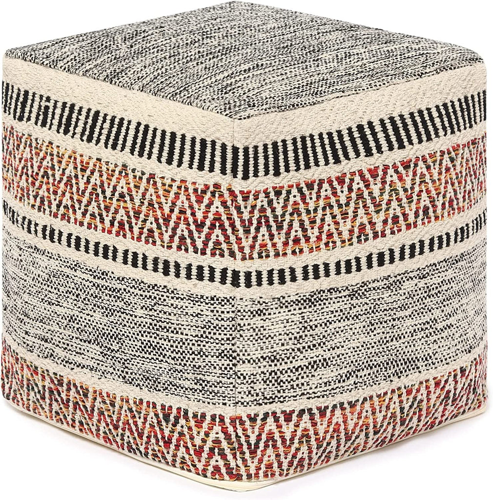 UNSTUFFED Pouf Ottoman Cover Textured Storage Cube Bean Bag Poof Pouffe Accent Chair Seat Footrest for Living Room, Bedroom, Patio, Gym; 100% Cotton (18"X18"X18", Motley Bohemia)