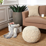 REDEARTH Round Pouf Ottoman -Macrame Hand Knitted Poof Pouffe Ottoman Cover Accent Chair Seat Footrest for Living Room, Bedroom, Nursery, kidsroom, Patio, Gym; 100% Cotton (19x19x14; Natural)