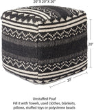 UNSTUFFED Pouf Ottoman Cover - REDEARTH Textured Storage Cube Bean Bag Poof Pouffe Accent Chair Seat Footrest For Living Room, Bedroom, Patio, Gym; 100% Cotton (20"X20"X20", Ziggurat Obsession Black)