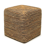 REDEARTH Cube Pouf Foot Stool Ottoman -Cotton Jute Braided Pouffe Poof Accent Chair Footrest for The Living Room, Bedroom, Nursery, Patio, Lounge & Other Rooms in The Home (14.5”x14.5”x16”; Natural Black)