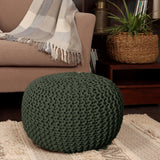 REDEARTH Round Hand Knitted Pouf -Foot Stool Bean Bag Ottoman, Cord Boho Pouffe, Poof Accent Beanbag Chair Footrest for Living Room, Bedroom, Nursery, Patio, Lounge (19”x19”x14”; Olive)