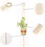 REDEARTH Macrame Woven Plant Hanger -Boho Chic Plant Hanging Planter Holder Stand for Flower Pots Vases Indoor Outdoor Art Décor;100% Cotton (4 Legs, Natural1) Set of 2