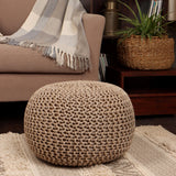 REDEARTH Round Pouf Ottoman -Hand Knitted Cable Boho Poof Home Décor Pouffe Accent Chair Circular Seat Footrest for Living Room, Bedroom, Nursery, Kidsroom, Lounge; 100% Cotton (19x19x14; Beige Ivory)