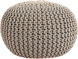 REDEARTH Round Pouf Ottoman -Hand Knitted Cable Boho Poof Home Décor Pouffe Accent Chair Circular Seat Footrest for Living Room, Bedroom, Nursery, Kidsroom, Lounge; 100% Cotton (19x19x14; Beige)