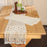 REDEARTH Macrame Table Runner-Hand Woven Exquisite Artisan Made Boho Decorative Table Runners for Dining Table, Coffee Table, Console, Dresser; 100% Cotton (14x86; Natural)