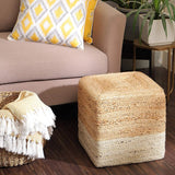 REDEARTH Cube Pouf Ottoman -Braided Pouffe Accent Chair Square Seat Footrest for Living Room, Bedroom, Nursery, kidsroom, Patio, Gym; 100% Jute (14.5"x14.5"x16"; Natural Ivory)