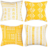 REDEARTH Printed Throw Pillow Cushion Covers-Woven Decorative Farmhouse Cases set for couch, sofa, bed, chair, dining, patio, outdoor, car; 100% Cotton (18x18"; Mustard1) Pack of 4