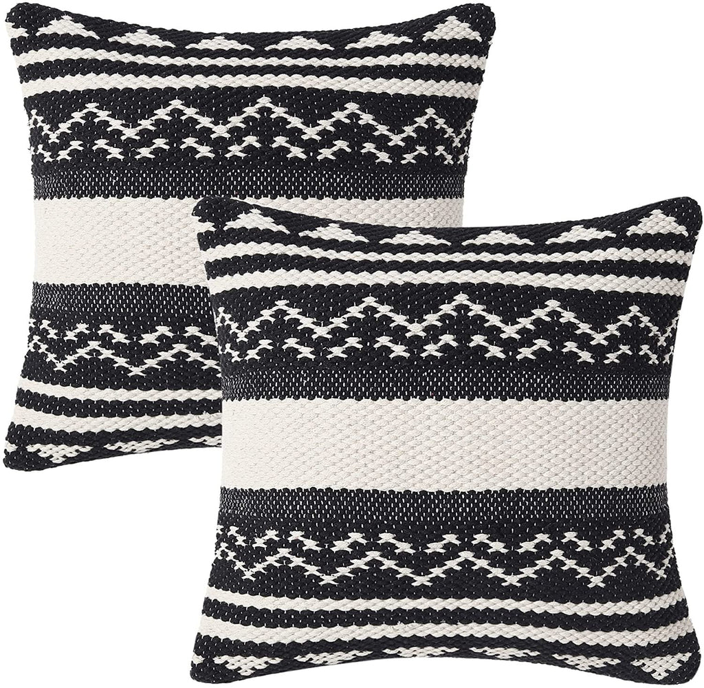 REDEARTH Textured Throw Pillow Cushion Covers-Woven Tufted Decorative Farmhouse Cases Set for Couch, Sofa, Bed, Chair, Dining, Patio, Outdoor; 100% Cotton (18"x18", Natural) Pack of 2…