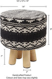 REDEARTH Foot Stool -Handmade Wooden 4 Legs Tufted Seat Footrest for Living Room, Bedroom, Nursery, kidsroom, Patio, Gym; 100% Cotton (16"x14"x14"; Zigguarat Black)
