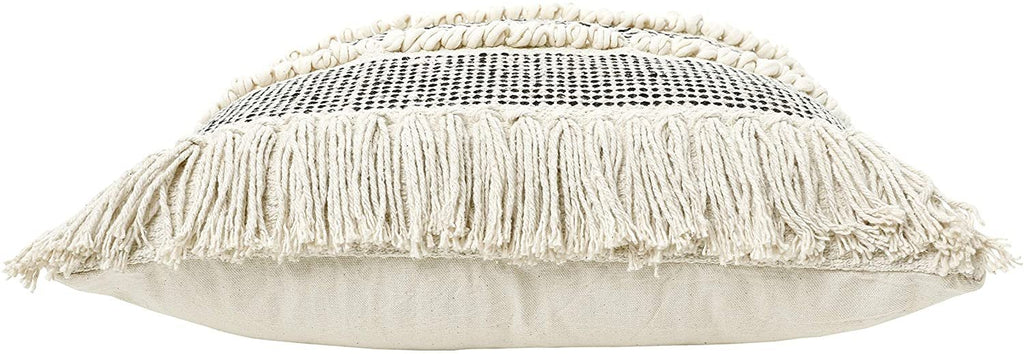 REDEARTH Textured Throw Pillow Cushion Covers-Woven Tufted Decorative Farmhouse Cases Set for Couch, Sofa, Bed, Chair, Dining, Patio, Outdoor; 100% Cotton (18x18; Black Natural) Pack of 2