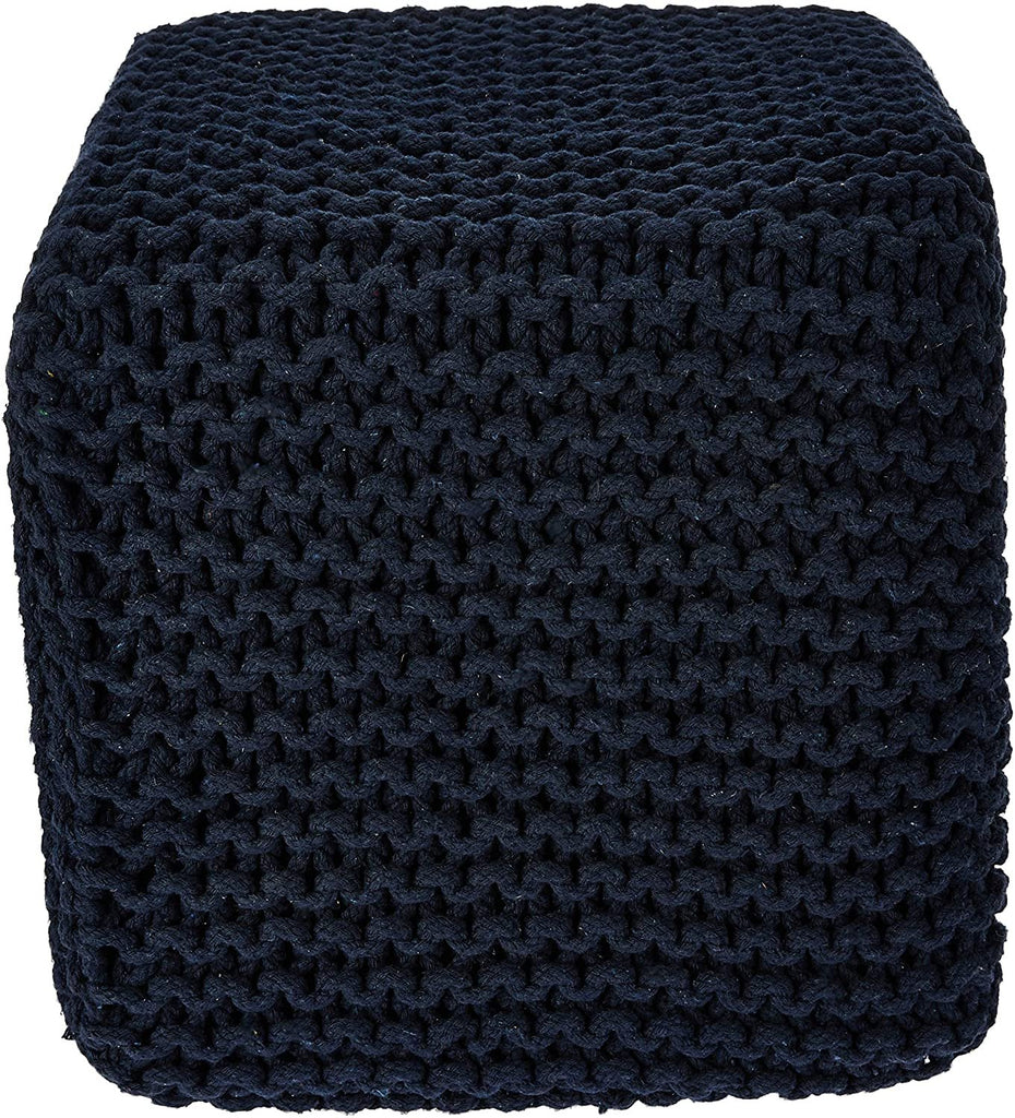 REDEARTH Cube Hand Knitted Pouf - Foot Stool Bean Bag Ottoman - Cord Boho Pouffe - Poof Accent Beanbag Chair Footrest for The Living Room, Bedroom, Nursery, Patio, Lounge(16"x16"x16"; Navy)