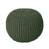 REDEARTH Round Hand Knitted Pouf -Foot Stool Bean Bag Ottoman, Cord Boho Pouffe, Poof Accent Beanbag Chair Footrest for Living Room, Bedroom, Nursery, Patio, Lounge (19”x19”x14”; Olive)