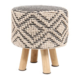 REDEARTH Foot Stool -Handmade Wooden 4 Legs Tufted Seat Footrest for Living Room, Bedroom, Nursery, kidsroom, Patio, Gym; 100% Cotton (16x14x14; Black)