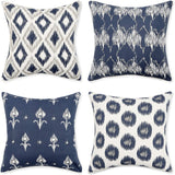 REDEARTH Printed Throw Pillow Cushion Covers-Woven Decorative Farmhouse Cases set for couch, sofa, bed, chair, dining, patio, outdoor, car; 100% Cotton(Ikat Trail Navy, 18"X18") Pack of 4