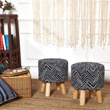 REDEARTH Foot Stool -Handmade Jacquard Wooden 4 Legs Footrest for Living Room, Bedroom, Nursery, kidsroom, Patio, Gym (16"x14"x14"; Indigo)