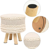 REDEARTH Foot Stool -Handmade Wooden 4 Legs Tufted Seat Footrest for Living Room, Bedroom, Nursery, kidsroom, Patio, Gym; 100% Cotton (16x14x14; Taupe)