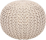 REDEARTH Round Pouf Ottoman-Cable Knitted Boho Poof, Home Décor Cord Pouffe Accent Chair Handmade Circular Seat Footrest for Living Room, Bedroom, Nursery, kidsroom, Gym;100% Cotton (19x19x14; Ivory)