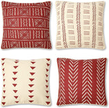 REDEARTH Printed Throw Pillow Cushion Covers-Woven Decorative Farmhouse Cases set for couch, sofa, bed, farmhouse, chair, dining, patio, outdoor, car; 100% Cotton (18x18"; Deep Red) Pack of 4