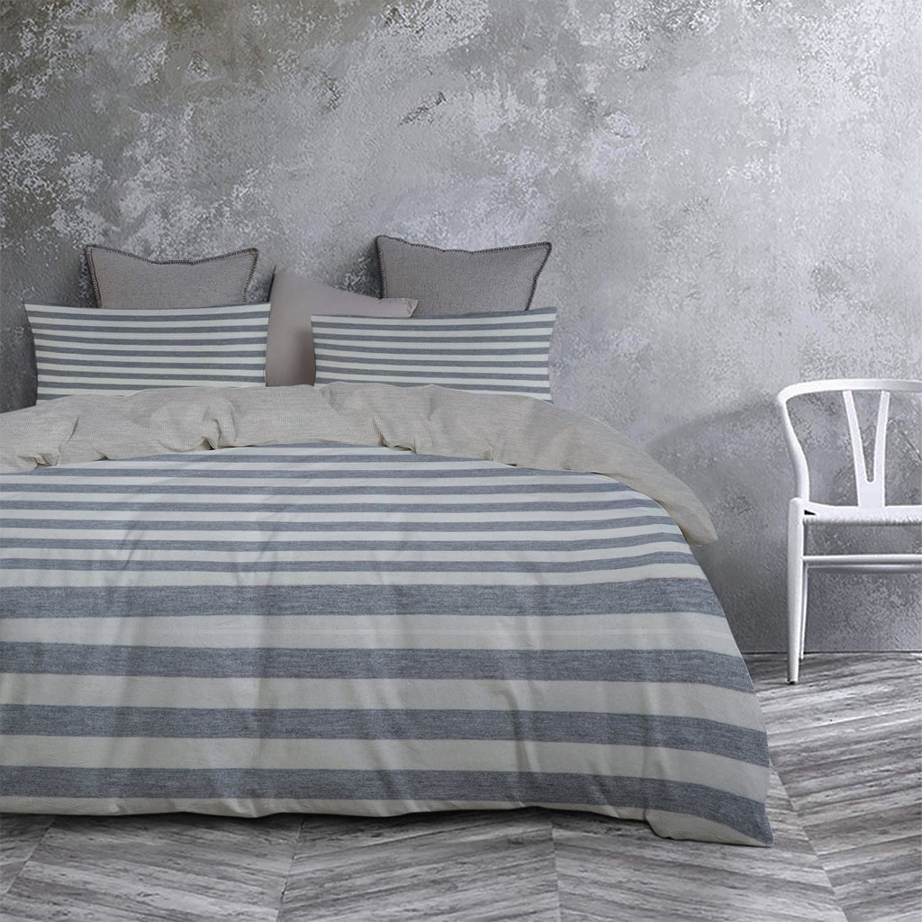REDEARTH Jersey Knit Cotton Duvet Cover Set -with 2 Pillow Shams in Super Soft Easy Care Heather Fabric, Zipper Closure, Pure Cotton (Duvet Cover Set King, Gray Striper) Set of 3
