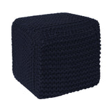 REDEARTH Square Hand Knitted Pouf -Foot Stool Ottoman Coffee Table, Cotton Cord Boho Pouffe, Poof Accent Footrest for Living Room, Bedroom, Nursery, Library, Nursery (16”x16”x16”; Navy Blue)