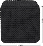 REDEARTH Cube Pouf Foot Stool Ottoman -Hand Knitted Poof, Cord Boho Pouffe, Home Décor Accent Chair, Stuffed Footrest for Living Room, Bedroom, Nursery, Covered Patio (16”x16”x16”; Black)