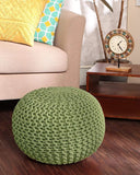 REDEARTH Round Pouf Foot Stool Ottoman -Cotton Knitted Cord Boho Pouffe, Cable Poof Accent Chair Filled Footrest Ready to use for Living Room, Bedroom, Nursery, Patio, Lounge (19"x19" x14",Kiwi)
