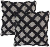 REDEARTH Textured Throw Pillow cases-Woven Tufted Decorative Farmhouse Cushion Covers set for couch, sofa, bed, chair, dining, patio, outdoor; 100% Cotton (18x18"; Black) Pack of 2