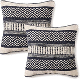 REDEARTH Textured Throw Pillow Cushion Covers-Woven Tufted Decorative Farmhouse Cases set for couch, sofa, bed, chair, dining, patio, outdoor; 100% Cotton (18"x18", Indigo Impressions) Pack of 2