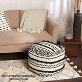 UNSTUFFED Pouf Ottoman Cover - REDEARTH Textured Storage Cube Bean Bag Poof Pouffe Accent Chair Seat Footrest For Living Room, Bedroom, Nursery, Kidsroom; 100% Cotton (18"X18"X18"; Black Natural)
