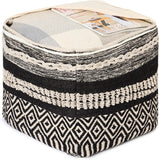 UNSTUFFED Pouf Ottoman Cover - REDEARTH Textured Storage Cube Bean Bag Poof Pouffe Accent Chair Seat Footrest For Living Room, Bedroom, Nursery, Kidsroom;100% Cotton(20"X20"X20", Char Delineate Black)