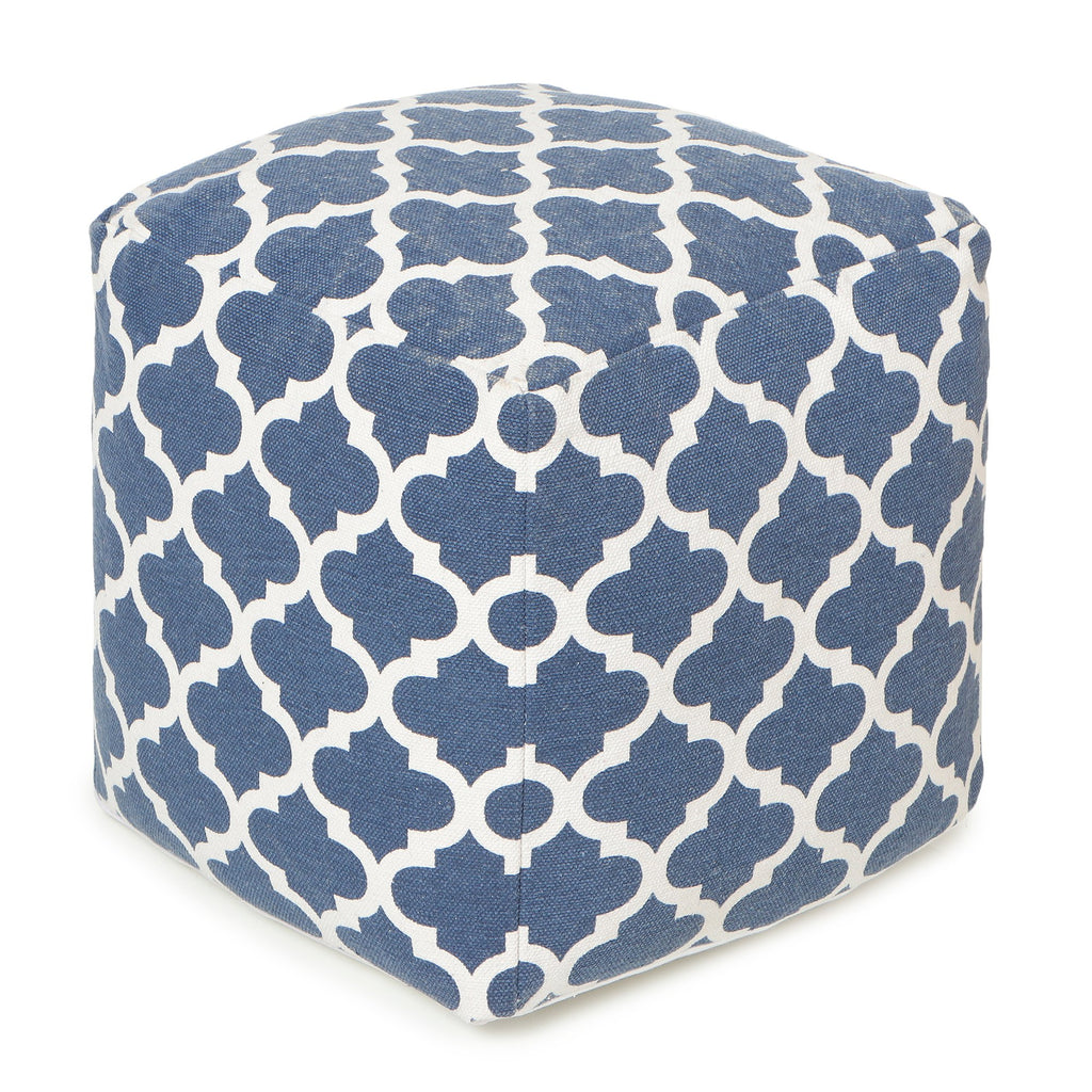UNSTUFFED Pouf Ottoman Cover - REDEARTH Printed Storage Boho Poof Decor Accent Chair Cube Seat Footrest For Living Room,Bedroom,Nursery, Farmhouse, Kidsroom, Patio;100% Cotton (20X20X20; Navy)