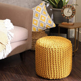 REDEARTH Cylindrical Hand Knitted Pouf - Foot Stool Ottoman - Cord Boho Pouffe - Cotton Round Poof Accent Chair For Home Decor, Kids, Living Room, Bedroom, Nursery, Patio, Lounge(16”x16”x16”; Mustard)