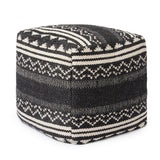 UNSTUFFED Pouf Ottoman Cover - REDEARTH Textured Storage Cube Bean Bag Poof Pouffe Accent Chair Seat Footrest For Living Room, Bedroom, Patio, Gym; 100% Cotton (20"X20"X20", Ziggurat Obsession Black)