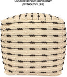 UNSTUFFED Pouf Ottoman Cover - REDEARTH Textured Storage Cube Boho Bean Bag Chair Seat Footrest Stool For Living Room, Bedroom,Nursery, Farmhouse, Kidsroom, Patio, Gym; 100% Cotton (20X20X20; Natural)