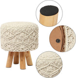 REDEARTH Foot Stool -Handmade Macrame Wooden 4 Legs Seat Footrest for Living Room, Bedroom, Nursery, kidsroom, Patio, Gym; 100% Cotton (16"x14"x14", Natural)