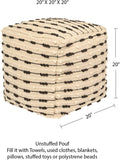 UNSTUFFED Pouf Ottoman Cover - REDEARTH Textured Storage Cube Boho Bean Bag Chair Seat Footrest Stool For Living Room, Bedroom,Nursery, Farmhouse, Kidsroom, Patio, Gym; 100% Cotton (20X20X20; Natural)