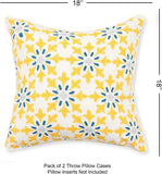 REDEARTH Printed Throw Pillow Cushion Covers-Woven Decorative Farmhouse Cases set for couch, sofa, bed, chair, dining, patio, outdoor, car; 100% Cotton (18x18"; Mustard1) Pack of 2