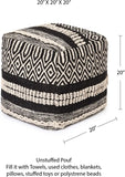 UNSTUFFED Pouf Ottoman Cover - REDEARTH Textured Storage Cube Bean Bag Poof Pouffe Accent Chair Seat Footrest For Living Room, Bedroom, Nursery, Kidsroom;100% Cotton(20"X20"X20", Char Delineate Black)