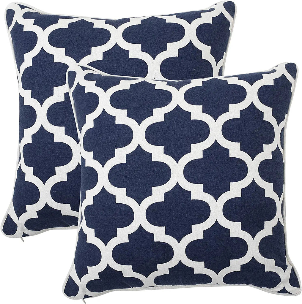 REDEARTH Printed Throw Pillow Cushion Covers-Woven Decorative Farmhouse Cases set for couch, sofa, bed, chair, dining, patio, outdoor, car; 100% Cotton (18x18"; Navy) Pack of 2