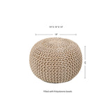 REDEARTH Round Pouf Ottoman -Hand Knitted Cable Boho Poof Home Décor Pouffe Accent Chair Circular Seat Footrest for Living Room, Bedroom, Nursery, Kidsroom, Lounge; 100% Cotton (19x19x14; Beige Ivory)