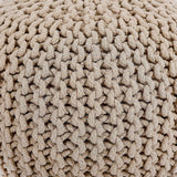 REDEARTH Round Pouf Ottoman -Hand Knitted Cable Boho Poof Home Décor Pouffe Accent Chair Circular Seat Footrest for Living Room, Bedroom, Nursery, Kidsroom, Lounge; 100% Cotton (19x19x14; Beige)