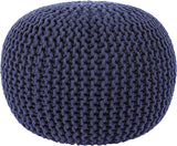 REDEARTH Round Pouf Foot Stool Bean Bag Ottoman -Cable Knitted Cord Boho Pouffe, Poof Accent Bean Bag Chair, Handmade by Artisans for Living Room, Bedroom, Nursery (19"x19" x14", Navy Blue)