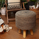 REDEARTH Foot Stool -Handmade Wooden 4 Legs Tufted Seat Footrest for Living Room, Bedroom, Nursery, kidsroom, Patio, Gym; 50% Jute 50% Cotton (16x14x14; Black Natural)