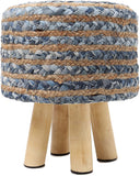 REDEARTH Foot Stool -Handmade Wooden 4 Legs Jute and Denim Seat Footrest for Living Room, Bedroom, Nursery, kidsroom, Patio, Gym; 50% Jute 50% Cotton (16"x14"x14"; Levi Charm Denim Blue)