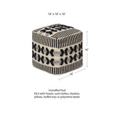 UNSTUFFED Pouf Ottoman Cover Textured Storage Cube Bean Bag Poof Pouffe Accent Chair Seat Footrest for Living Room, Bedroom, Patio, Gym; 100% Cotton (18"X18"X18", Black Natural)