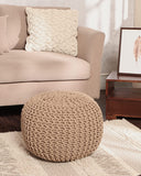 REDEARTH Round Pouf Ottoman -Hand Knitted Cable Boho Poof Home Décor Pouffe Accent Chair Circular Seat Footrest for Living Room, Bedroom, Nursery, Kidsroom, Lounge; 100% Cotton (19x19x14; Beige)